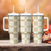 Beige Ngatu Pattern Malo e Lelei Tonga Tumbler With Handle