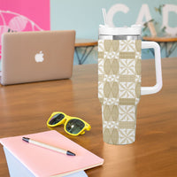 Beige Ngatu Pattern Malo e Lelei Tonga Tumbler With Handle
