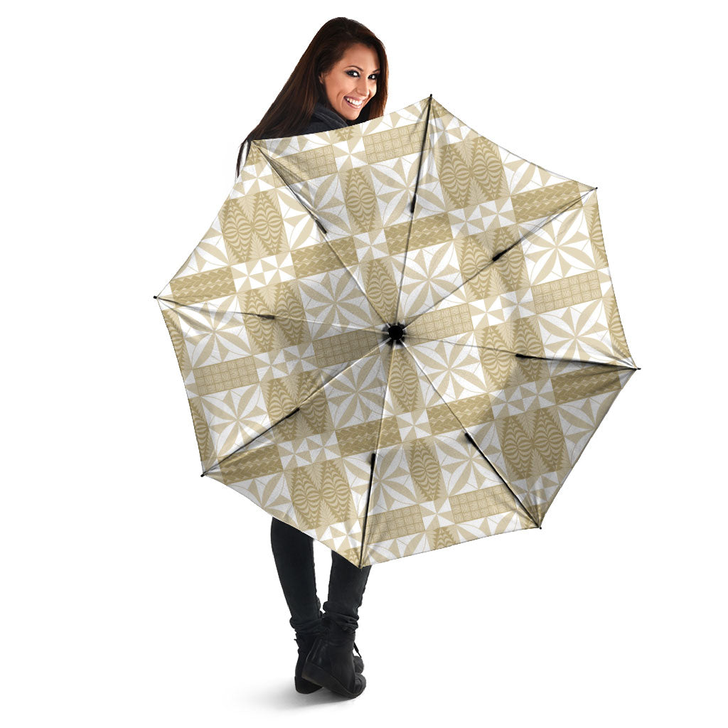 Beige Ngatu Pattern Malo e Lelei Tonga Umbrella