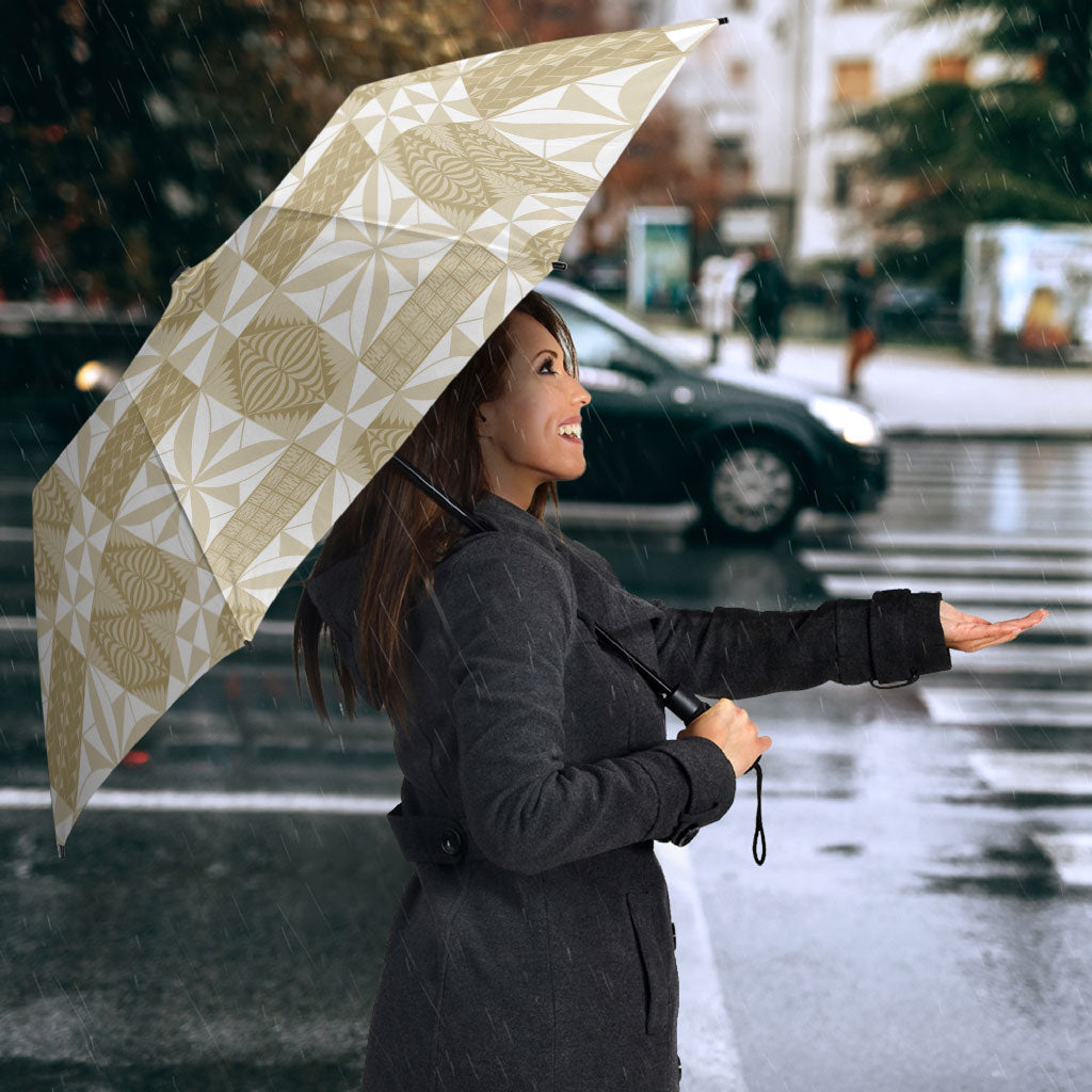 Beige Ngatu Pattern Malo e Lelei Tonga Umbrella