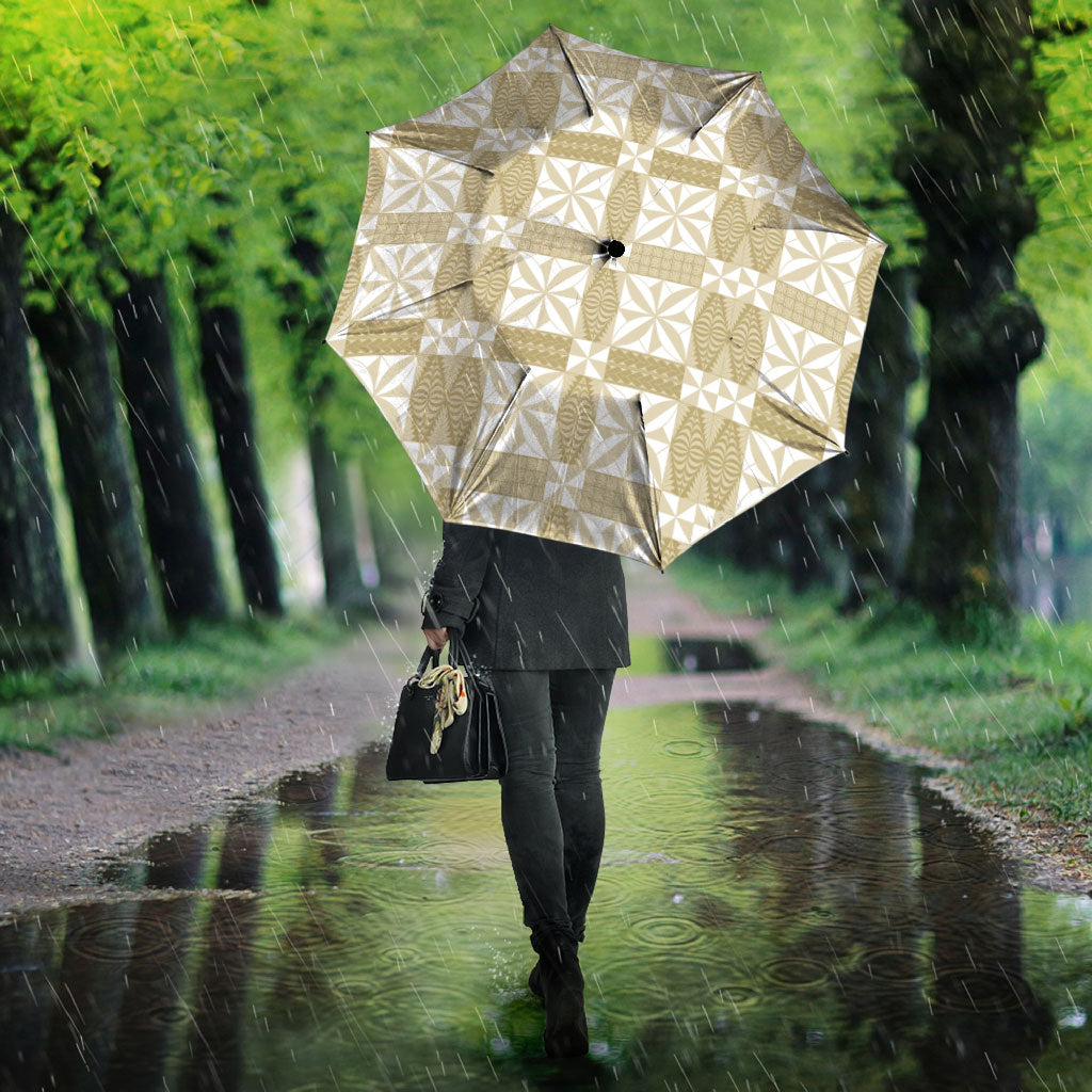 Beige Ngatu Pattern Malo e Lelei Tonga Umbrella