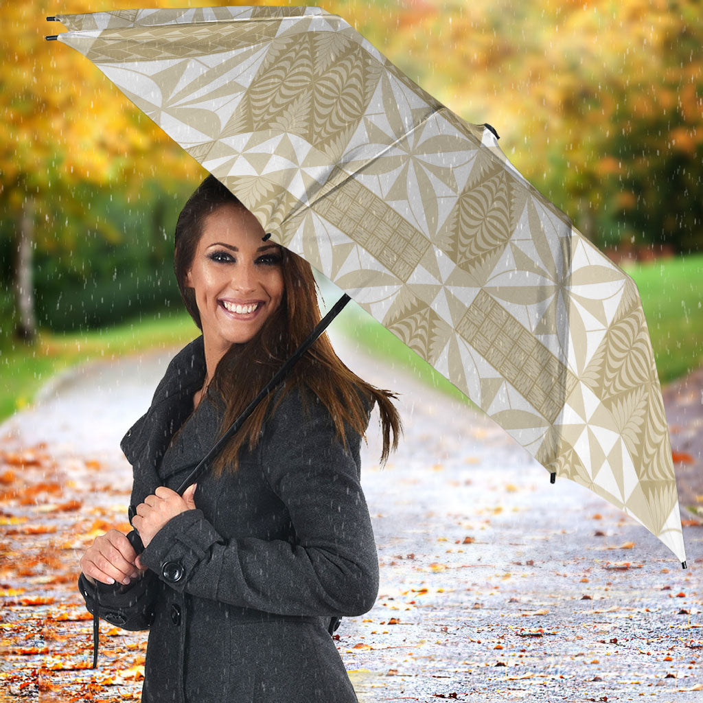 Beige Ngatu Pattern Malo e Lelei Tonga Umbrella