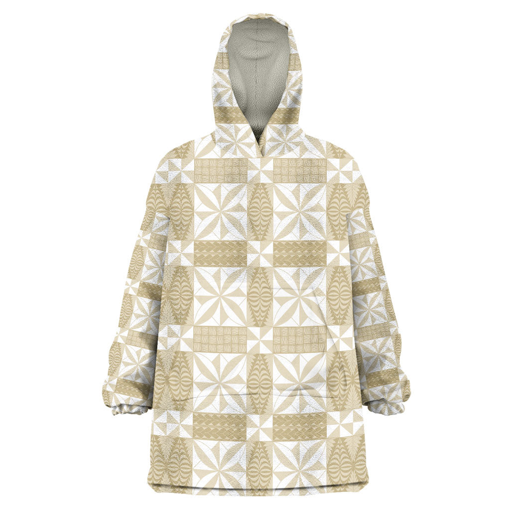 Beige Ngatu Pattern Malo e Lelei Tonga Wearable Blanket Hoodie