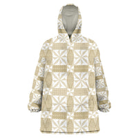 Beige Ngatu Pattern Malo e Lelei Tonga Wearable Blanket Hoodie