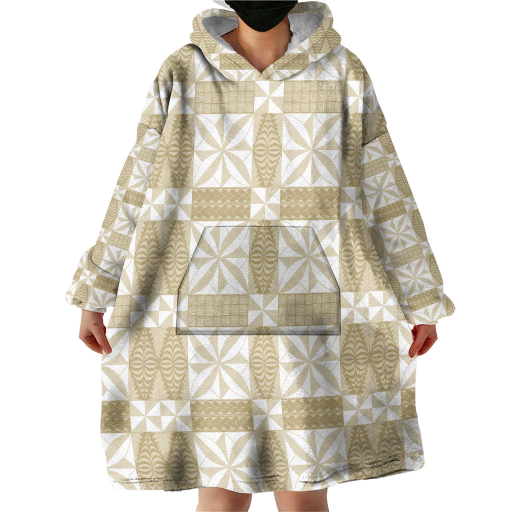 Beige Ngatu Pattern Malo e Lelei Tonga Wearable Blanket Hoodie