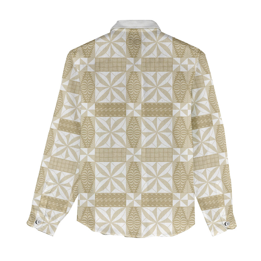 Beige Ngatu Pattern Malo e Lelei Tonga Women Casual Shirt