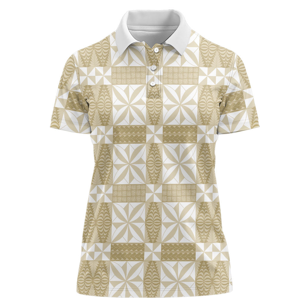 Beige Ngatu Pattern Malo e Lelei Tonga Women Polo Shirt