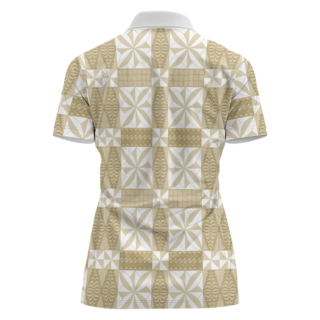 Beige Ngatu Pattern Malo e Lelei Tonga Women Polo Shirt