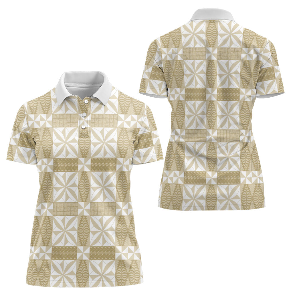 Beige Ngatu Pattern Malo e Lelei Tonga Women Polo Shirt