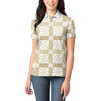 Beige Ngatu Pattern Malo e Lelei Tonga Women Polo Shirt