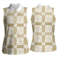 Beige Ngatu Pattern Malo e Lelei Tonga Women Sleeveless Polo Shirt