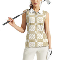 Beige Ngatu Pattern Malo e Lelei Tonga Women Sleeveless Polo Shirt