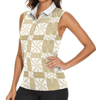 Beige Ngatu Pattern Malo e Lelei Tonga Women Sleeveless Polo Shirt