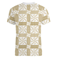 Beige Ngatu Pattern Malo e Lelei Tonga Women V-Neck T-Shirt