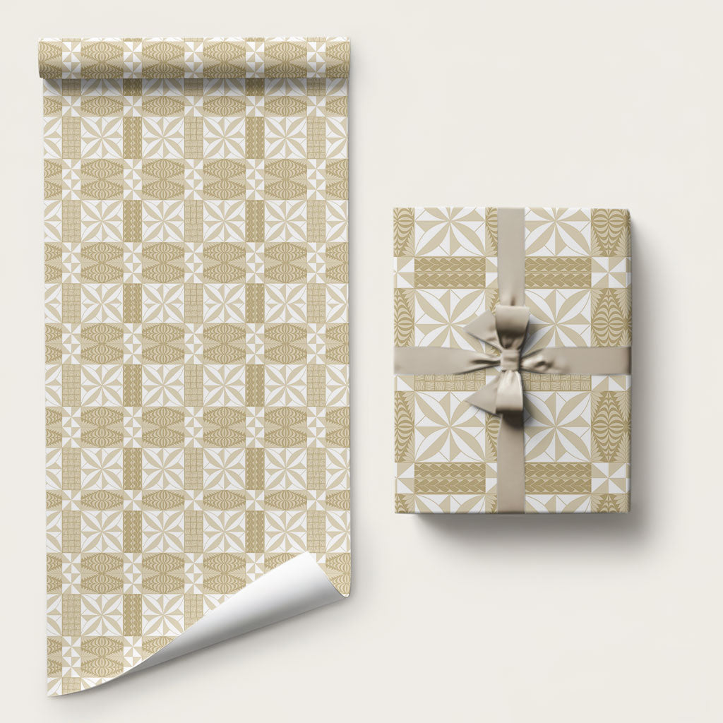 Beige Ngatu Pattern Malo e Lelei Tonga Wrapping Paper