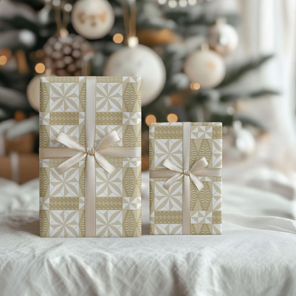 Beige Ngatu Pattern Malo e Lelei Tonga Wrapping Paper