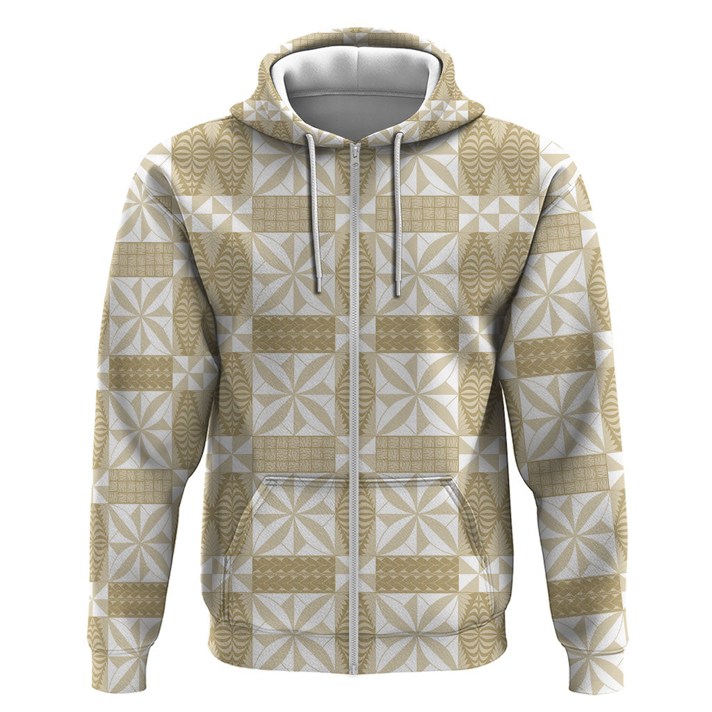 Beige Ngatu Pattern Malo e Lelei Tonga Zip Hoodie