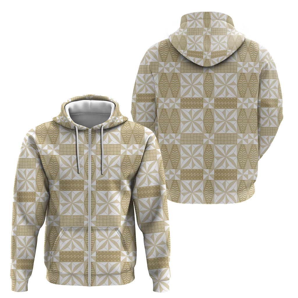 Beige Ngatu Pattern Malo e Lelei Tonga Zip Hoodie