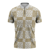 Beige Ngatu Pattern Malo e Lelei Tonga Zipper Polo Shirt