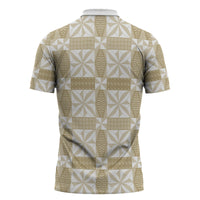 Beige Ngatu Pattern Malo e Lelei Tonga Zipper Polo Shirt