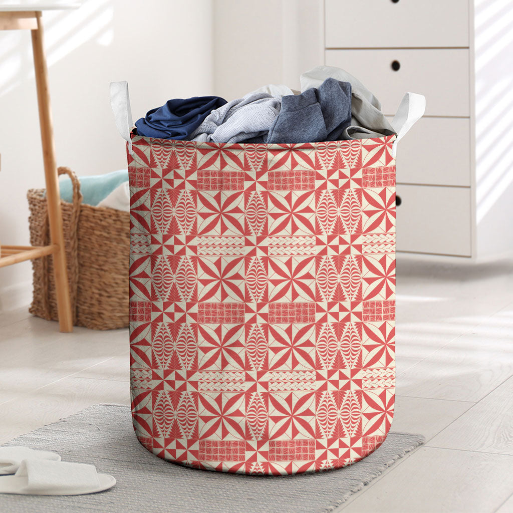 Red Ngatu Pattern Malo e Lelei Tonga Laundry Basket