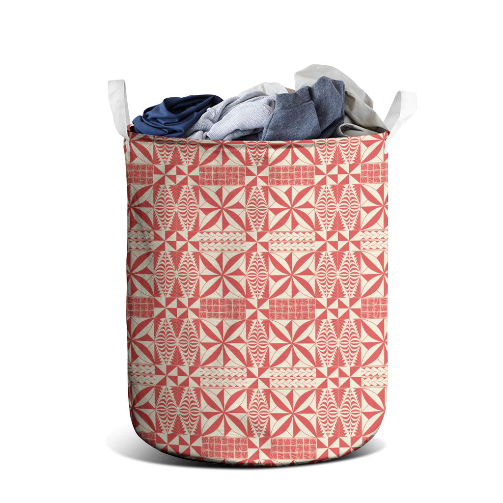 Red Ngatu Pattern Malo e Lelei Tonga Laundry Basket