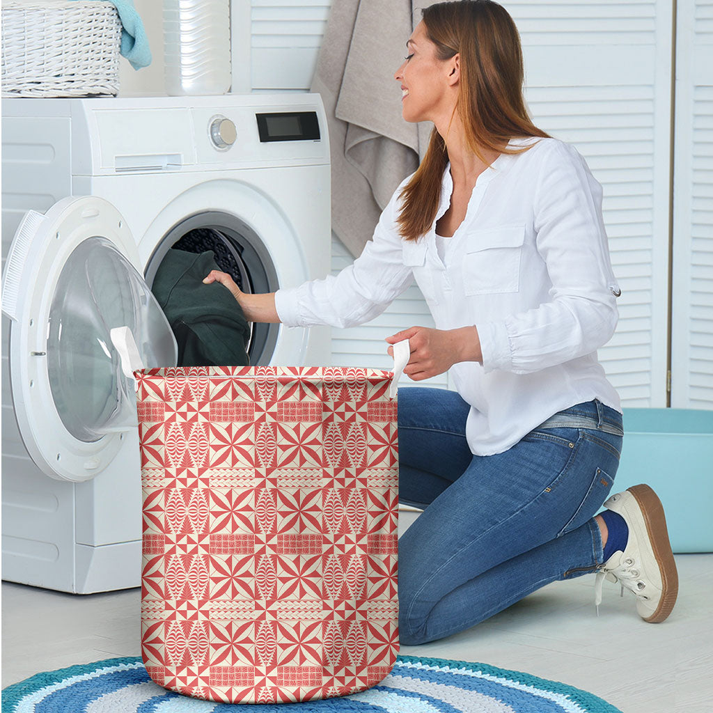 Red Ngatu Pattern Malo e Lelei Tonga Laundry Basket