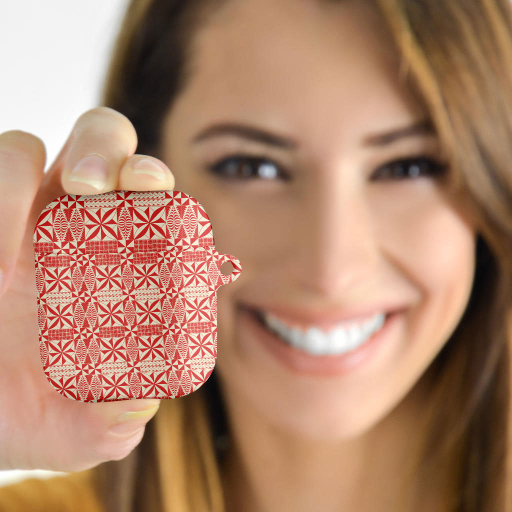 Red Ngatu Pattern Malo e Lelei Tonga AirPods Case