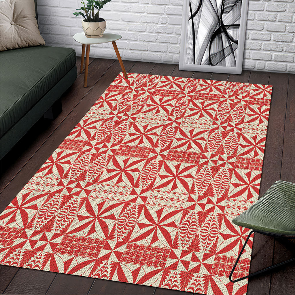 Red Ngatu Pattern Malo e Lelei Tonga Area Rug