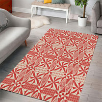 Red Ngatu Pattern Malo e Lelei Tonga Area Rug