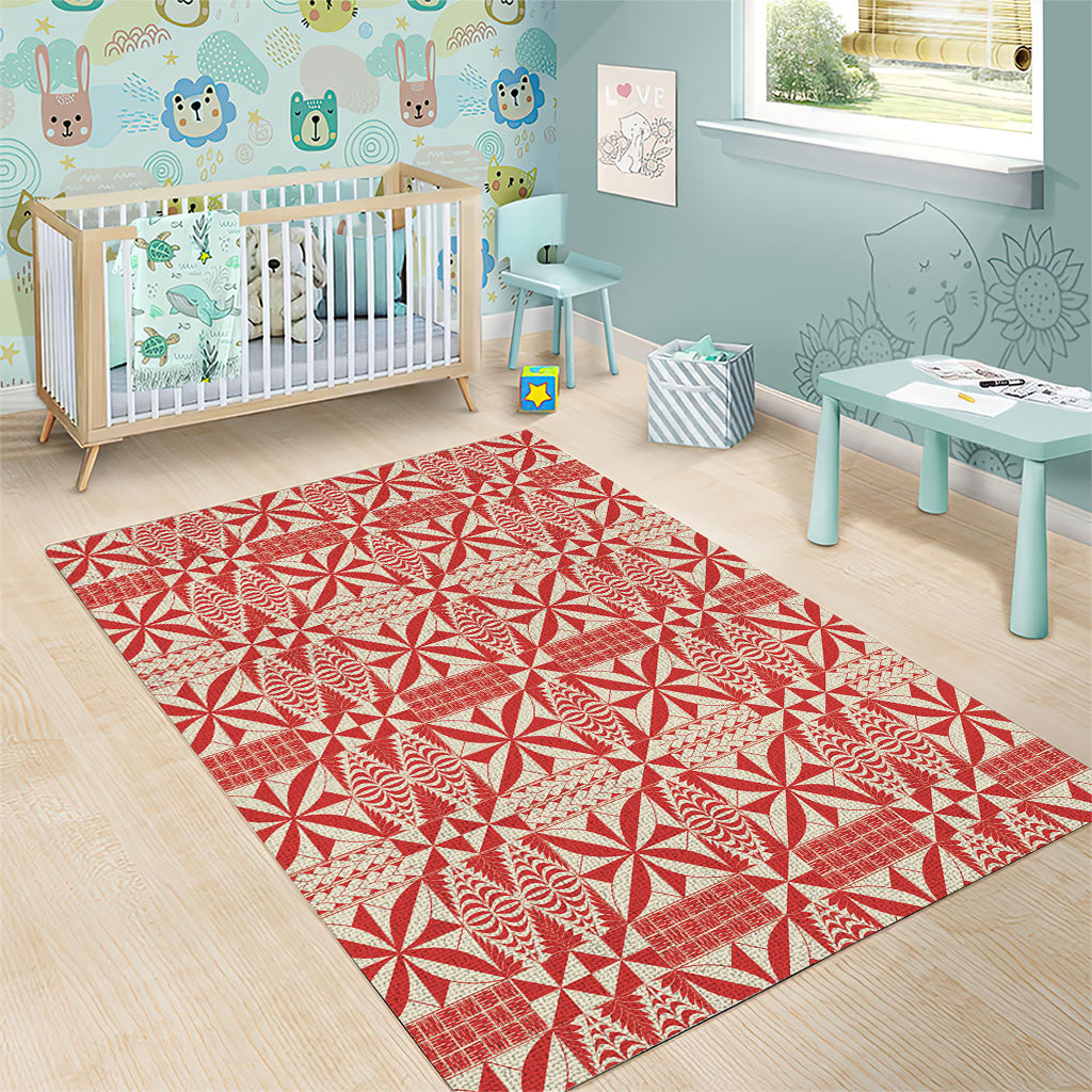 Red Ngatu Pattern Malo e Lelei Tonga Area Rug
