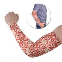 Red Ngatu Pattern Malo e Lelei Tonga Arm Sleeves