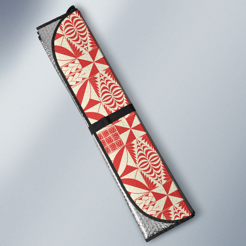 Red Ngatu Pattern Malo e Lelei Tonga Auto Sun Shade