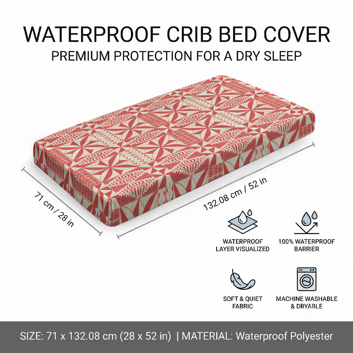 Red Ngatu Pattern Malo e Lelei Tonga Baby Bed Cover