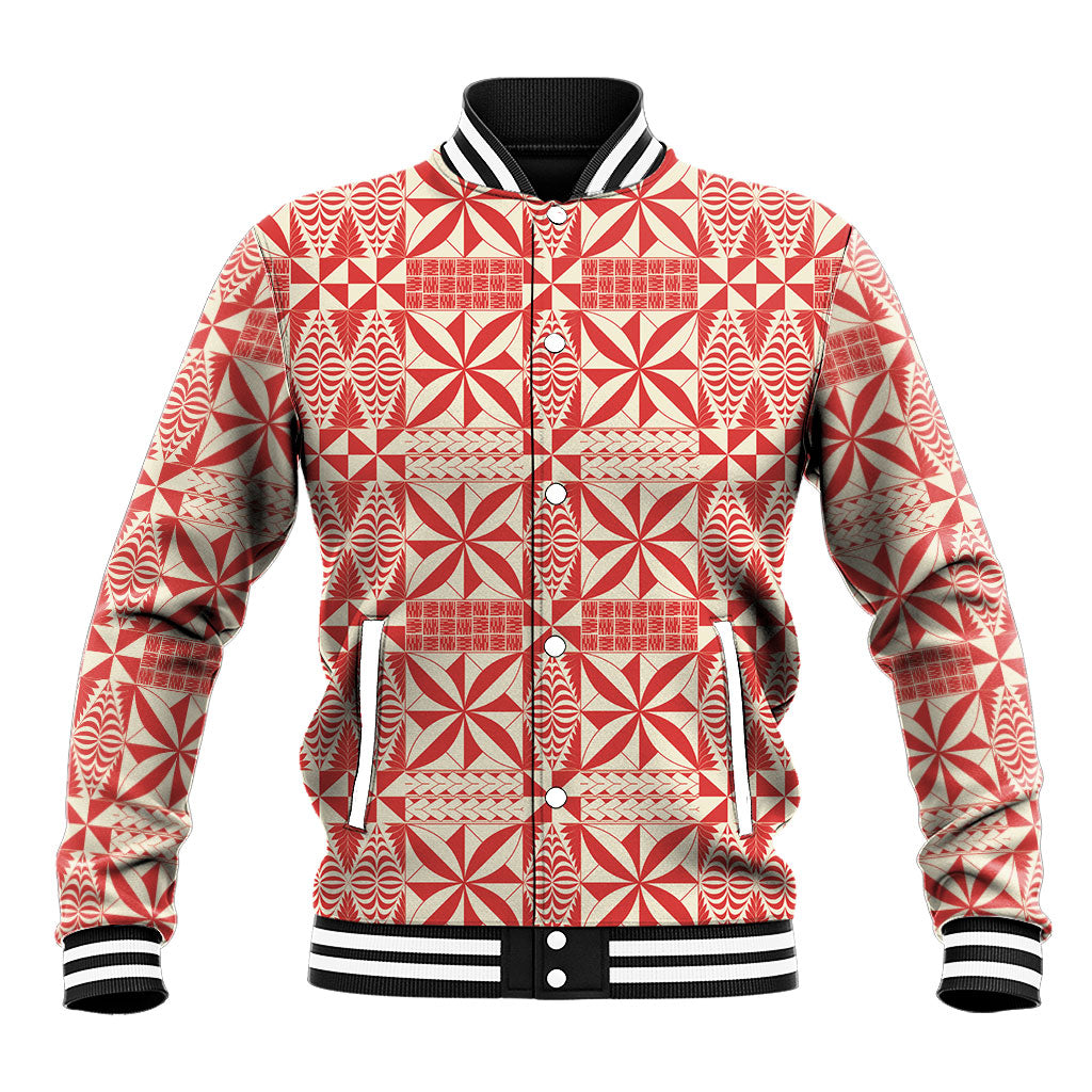 Red Ngatu Pattern Malo e Lelei Tonga Baseball Jacket