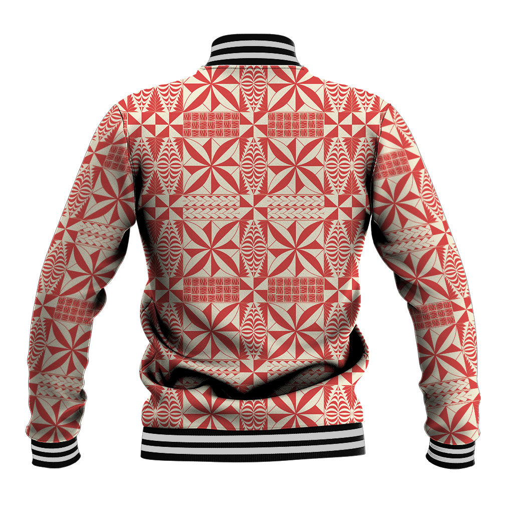 Red Ngatu Pattern Malo e Lelei Tonga Baseball Jacket