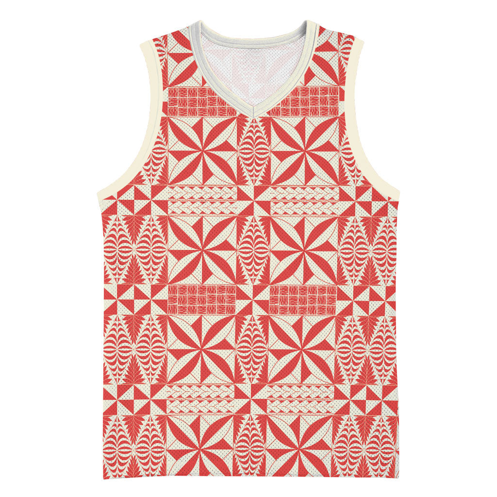 Red Ngatu Pattern Malo e Lelei Tonga Basketball Jersey