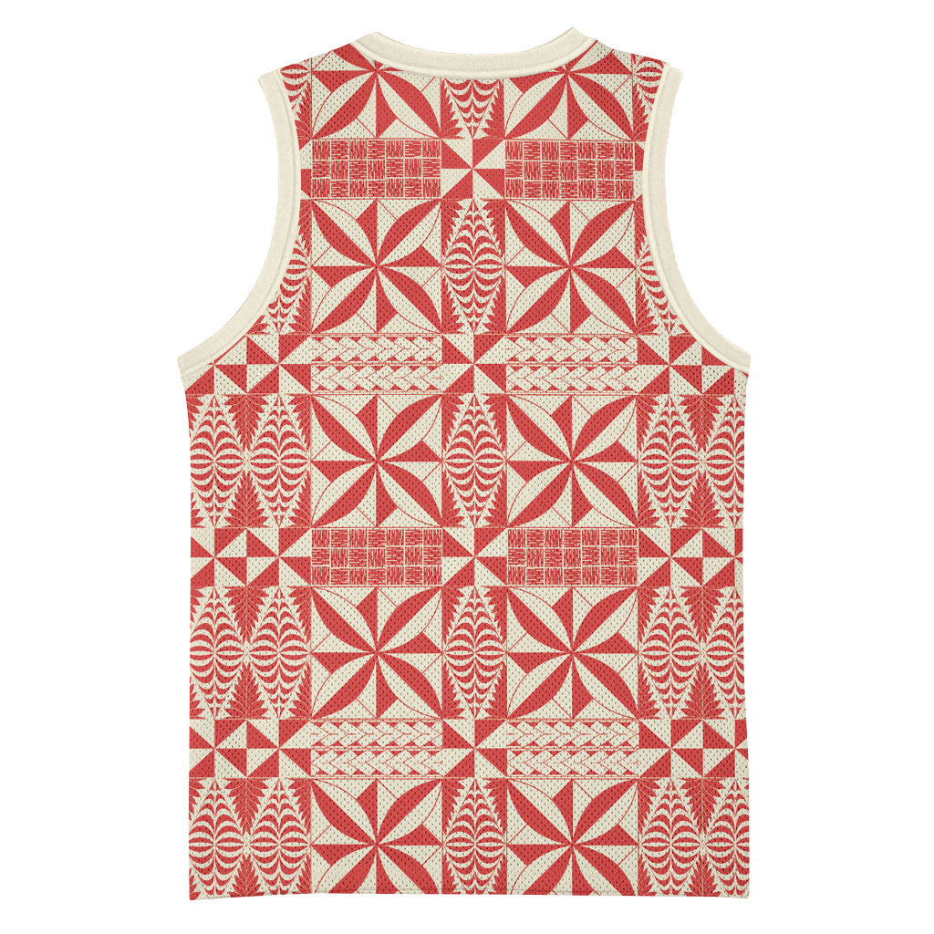 Red Ngatu Pattern Malo e Lelei Tonga Basketball Jersey