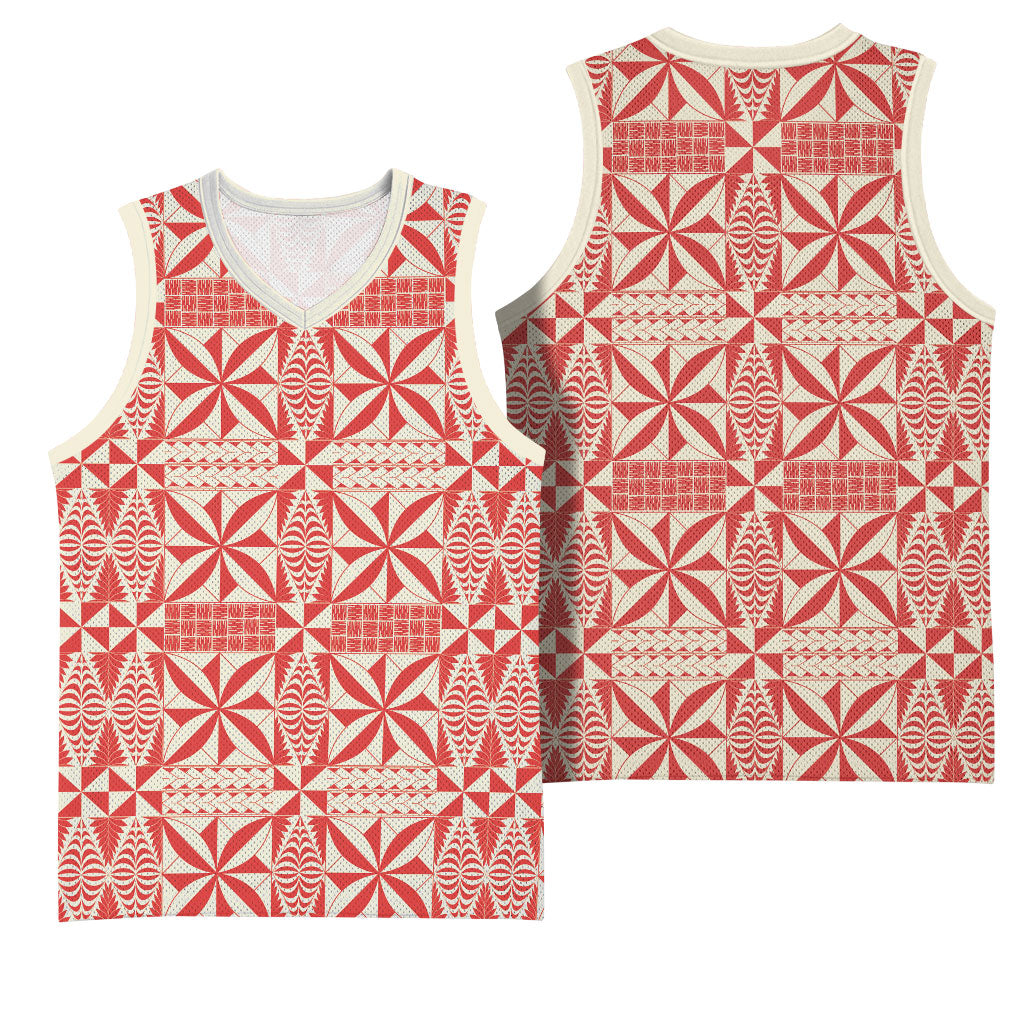 Red Ngatu Pattern Malo e Lelei Tonga Basketball Jersey