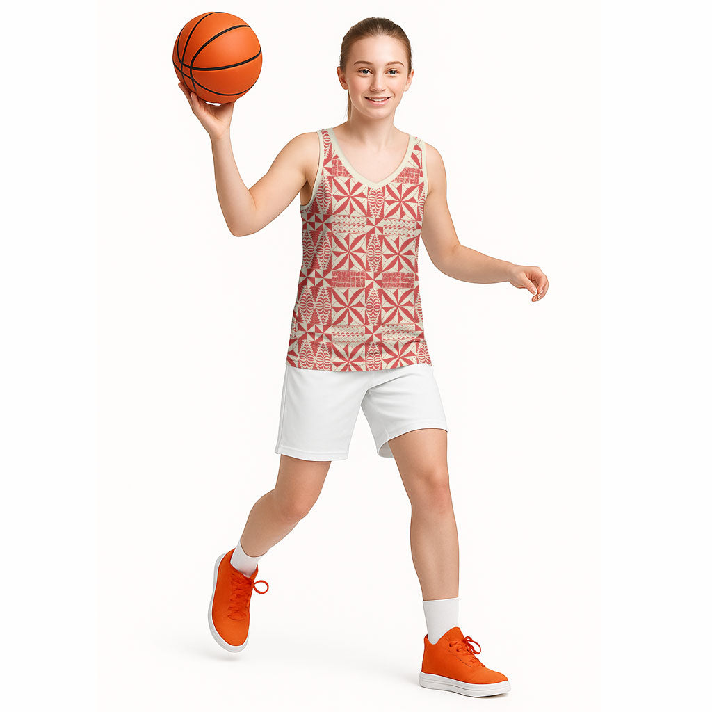 Red Ngatu Pattern Malo e Lelei Tonga Basketball Jersey