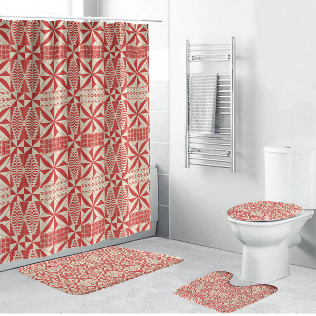Red Ngatu Pattern Malo e Lelei Tonga Bathroom Set