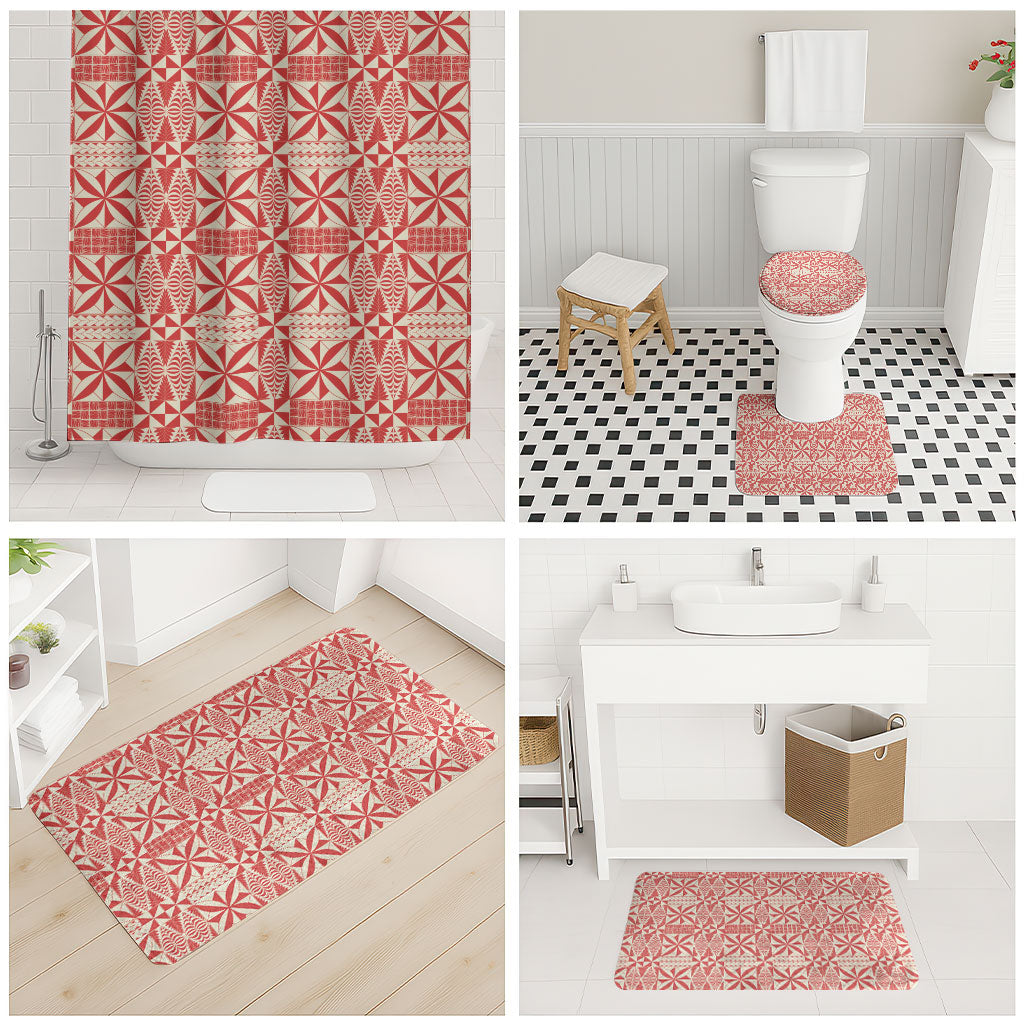 Red Ngatu Pattern Malo e Lelei Tonga Bathroom Set