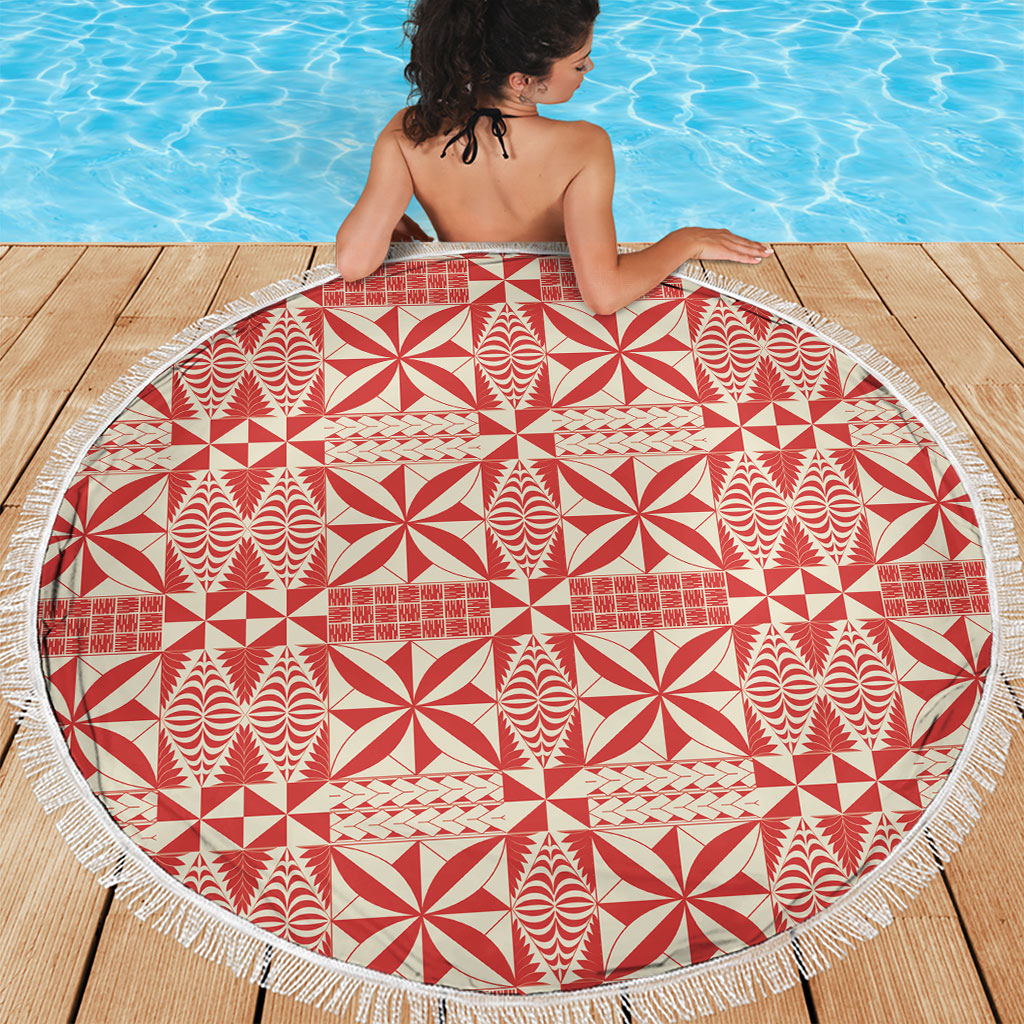 Red Ngatu Pattern Malo e Lelei Tonga Beach Blanket