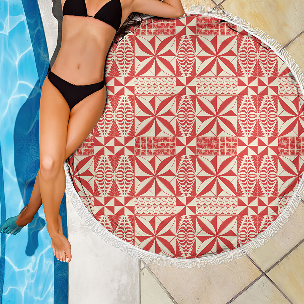 Red Ngatu Pattern Malo e Lelei Tonga Beach Blanket
