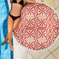 Red Ngatu Pattern Malo e Lelei Tonga Beach Blanket