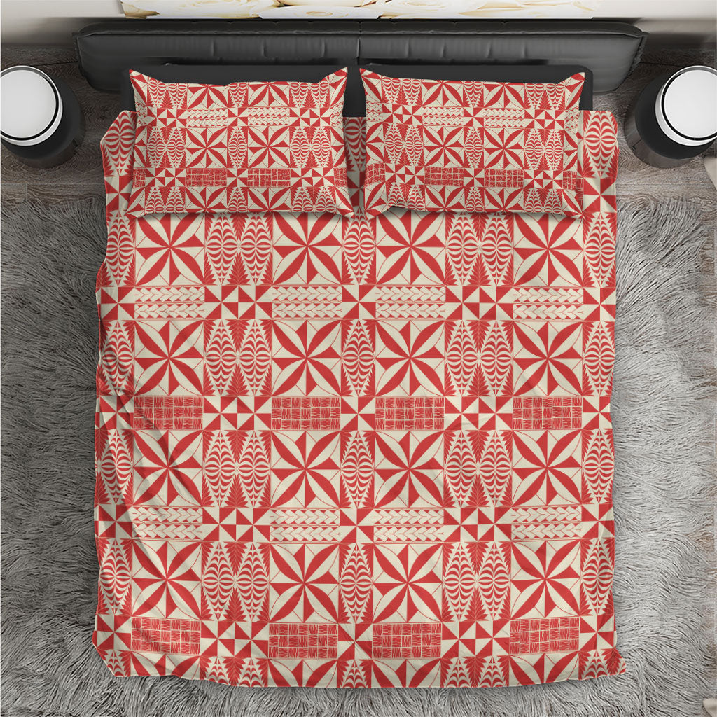 Red Ngatu Pattern Malo e Lelei Tonga Bedding Set