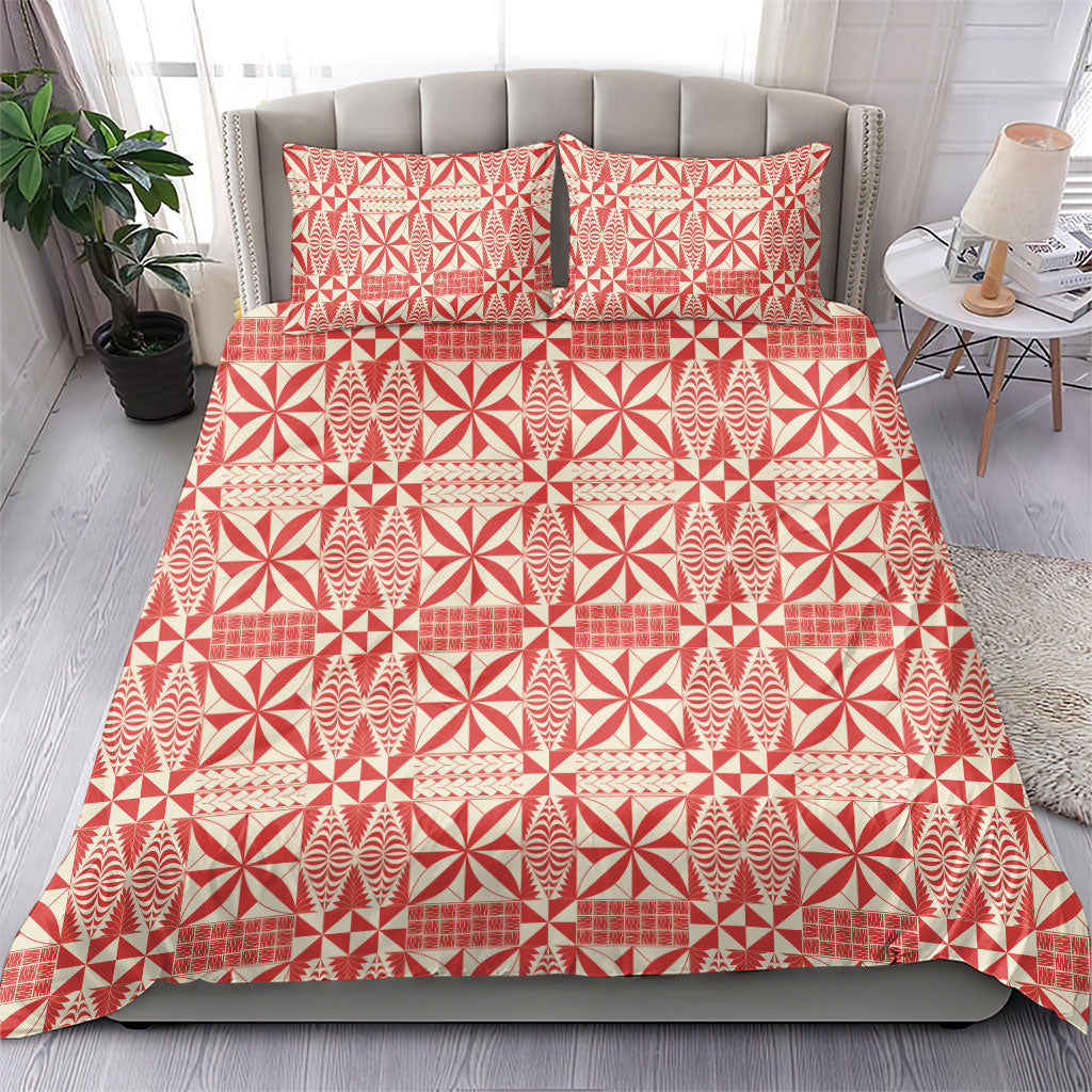 Red Ngatu Pattern Malo e Lelei Tonga Bedding Set