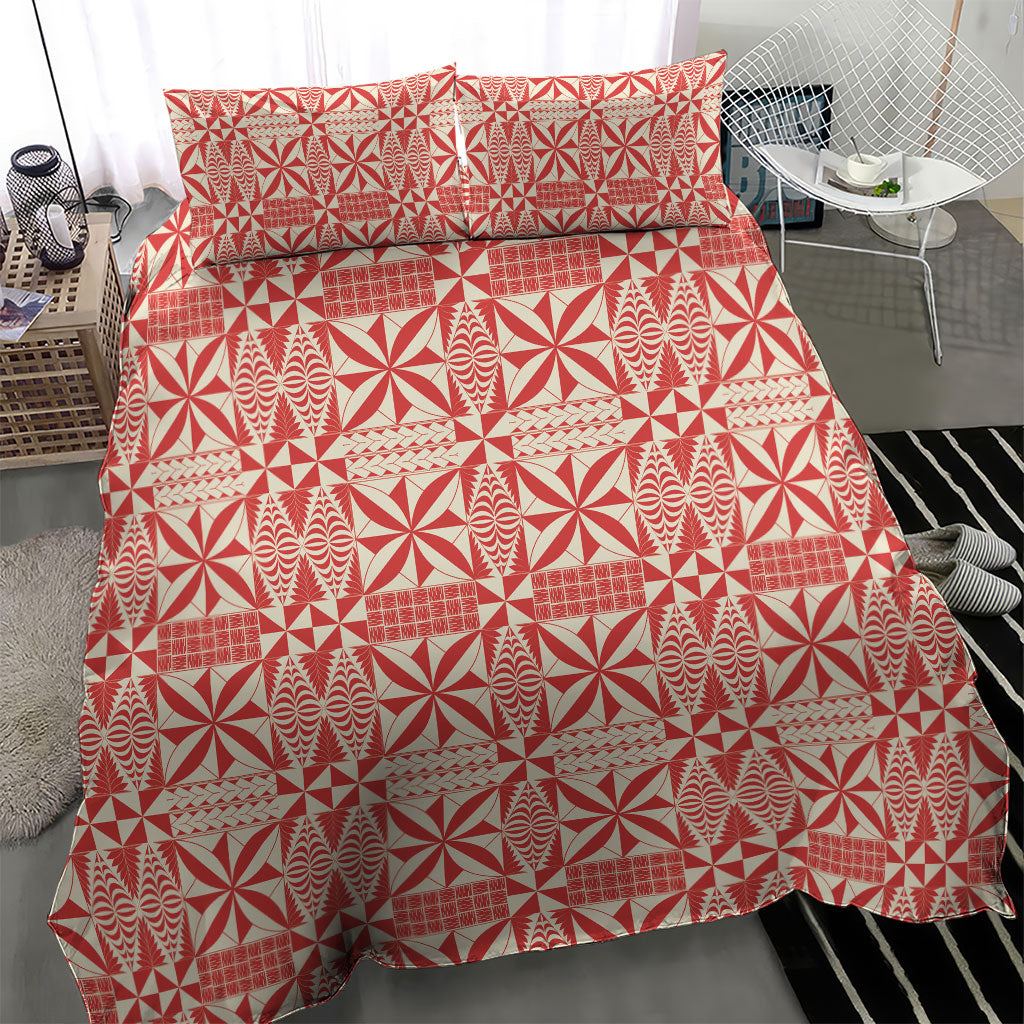 Red Ngatu Pattern Malo e Lelei Tonga Bedding Set