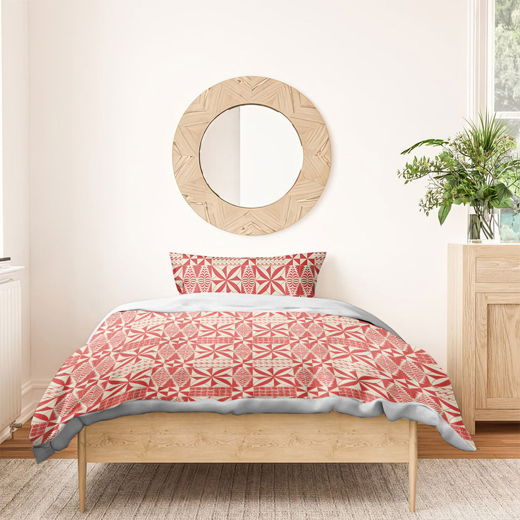 Red Ngatu Pattern Malo e Lelei Tonga Bedding Set