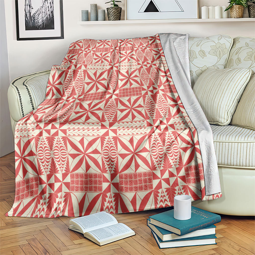 Red Ngatu Pattern Malo e Lelei Tonga Blanket